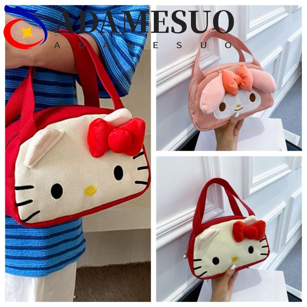 Adamesuo Melody กระเป๋าพกพาความจุขนาดใหญ่ KT Cat Lunch Bag, Kawaii กระเป๋านักเรียนการ์ตูน Tote Bag Kitty ผ้าใบกระเป๋าสาว
