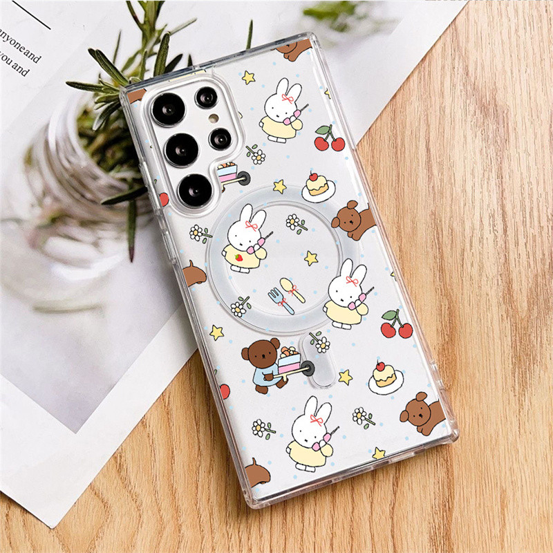 น่ารัก Miffy Bunny เค้กอร่อยโดนัทแม่เหล็กอะคริลิคสําหรับ Samsung S25 Ultra S24 Ultra S25 S24 S24 Plus S25 + S23U S22 Ultra S22 + S23FE กันกระแทก