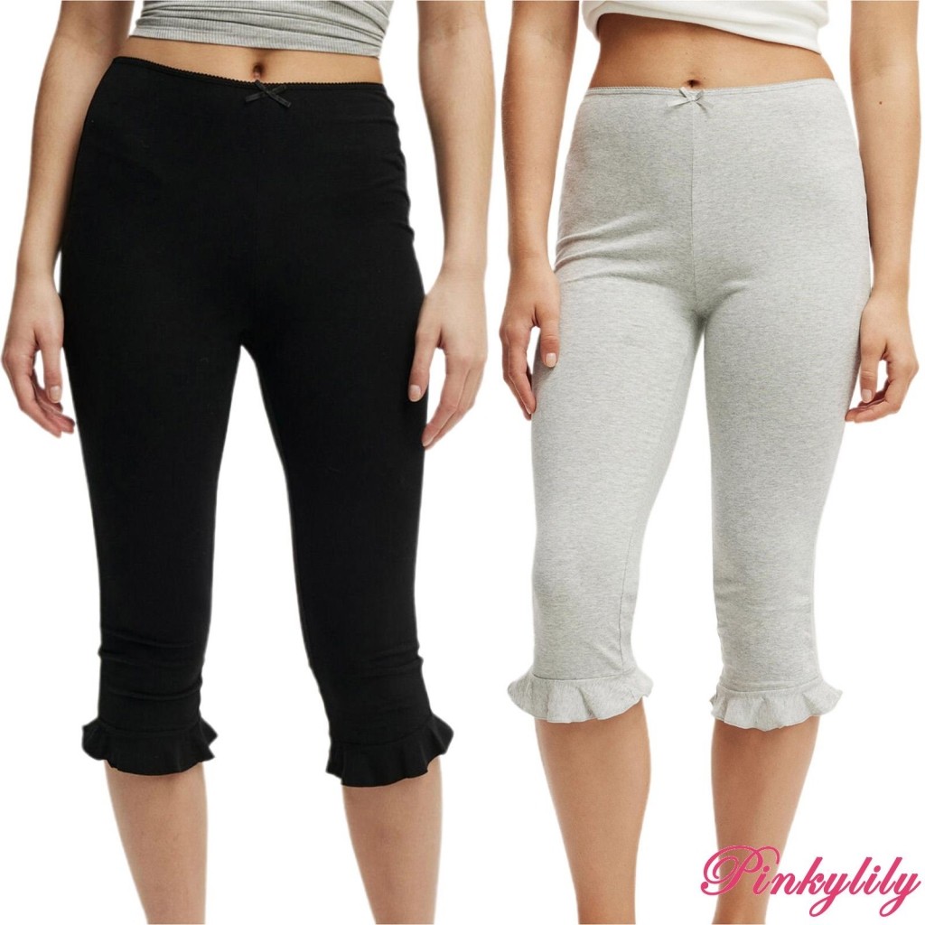 Pink -Womens Capris Flared Pants Bow Tie สีทึบยืดหยุ่นแน่น Slim Fit Casual แฟชั่นสบาย Cropped กางเกง