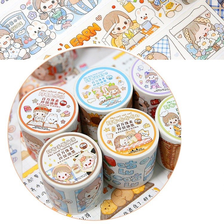【รุ่นอัพเกรด】เทป เทปกาว เทปวาชิ คอลเลกชันของตัวการ์ตูนอาบู วัสดุ Washi 8 สไตล์ ไดอารี่ตกแต่ง DIY เทปน่ารัก เทปตกแต่ง