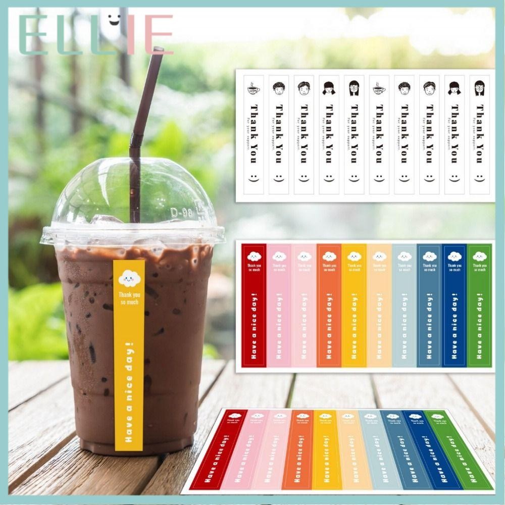 เอลลี่ 100ชิ้น/10แผ่นป้ายซีล,สี่เหลี่ยมผืนผ้าขวดน้ํากาแฟนมชาสติกเกอร์,ธุรกิจขนาดเล็กขอบคุณสําหรับการสนับสนุนตนเองกาวขอบคุณสติก