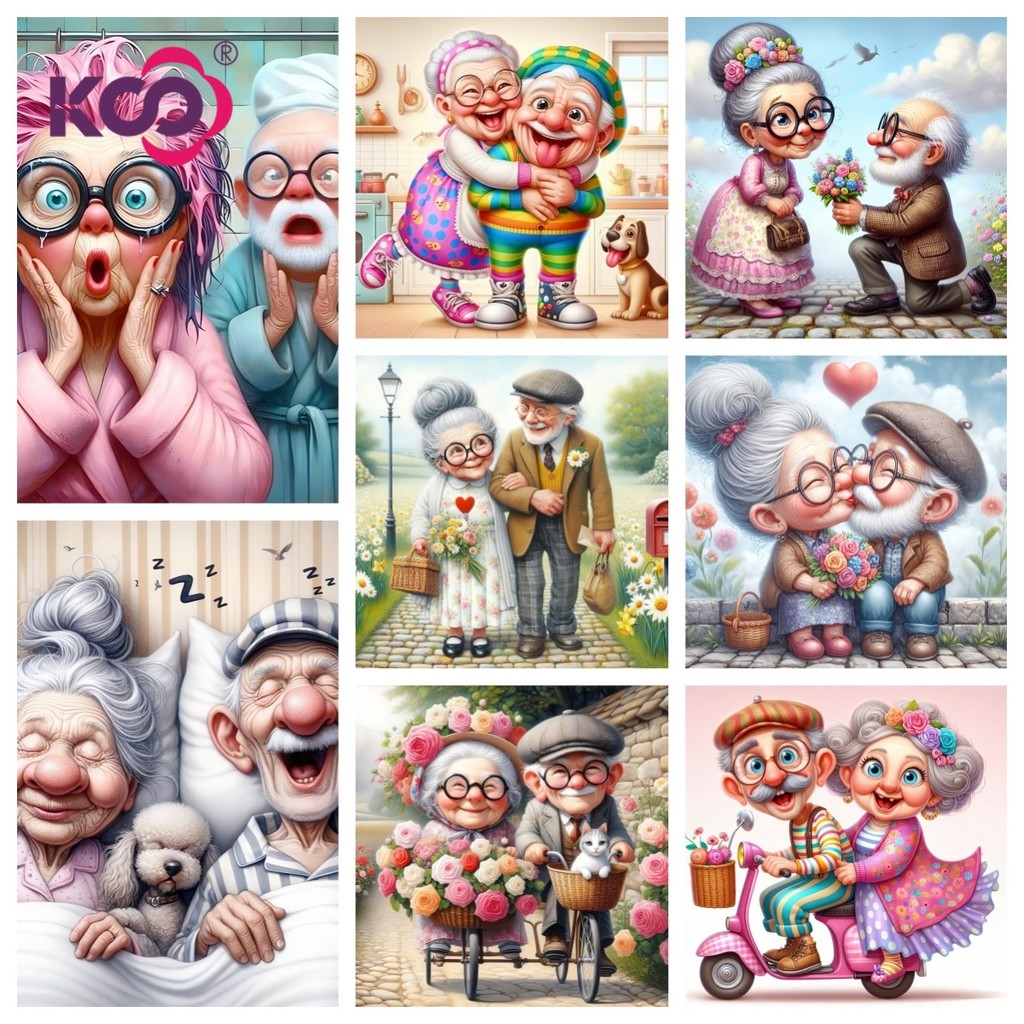 KSน่ารักการ์ตูนเก่าคู่ 5d เพชรจิตรกรรมชุดคริสตัล Cross Stitch Full Diamond Home Wall ตกแต่ง 30x30 ซม./40x40 ซม./50X50 ซม.