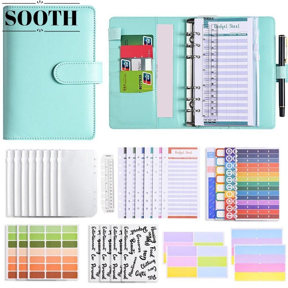 Sooth Budget Binder, A6 Expense แผ่นเงินสดสําหรับเงินสด, ซิปซองเงินสด, PU หนัง, Organizer ประหยัด Budget Planner ผู้ใหญ่