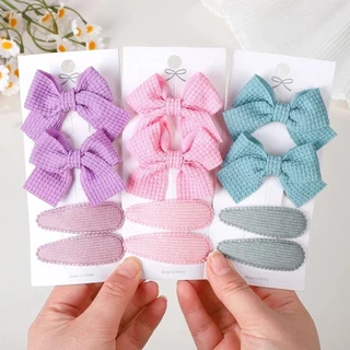 4 ชิ้น/เซ็ต BB คลิปน่ารัก Bows พร้อมคลิปผมสําหรับเด็กผู้หญิง 2025 ฤดูใบไม้ผลิใหม่ Handmade Hairpin Barrettes Headwear อุปกรณ์เสริมผม