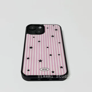 Huiwanju Girly วุ้นเส้นรูปแบบ star ขอบดําเคสนุ่มสําหรับ iphone16promax เคสโทรศัพท์มือถือ ip15pro/14/13/12 pro/11