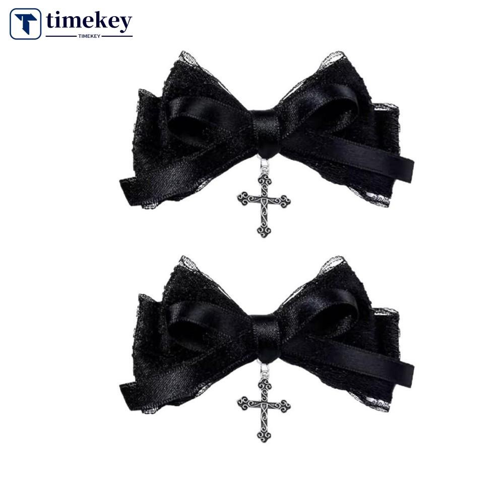 TME 2 ชิ้นสไตล์โกธิคโบว์กิ๊บหวานเย็นอุปกรณ์ผมคอสเพลย์สีดําไวน์แดงลูกไม้ผมจระเข้คลิป Barrette