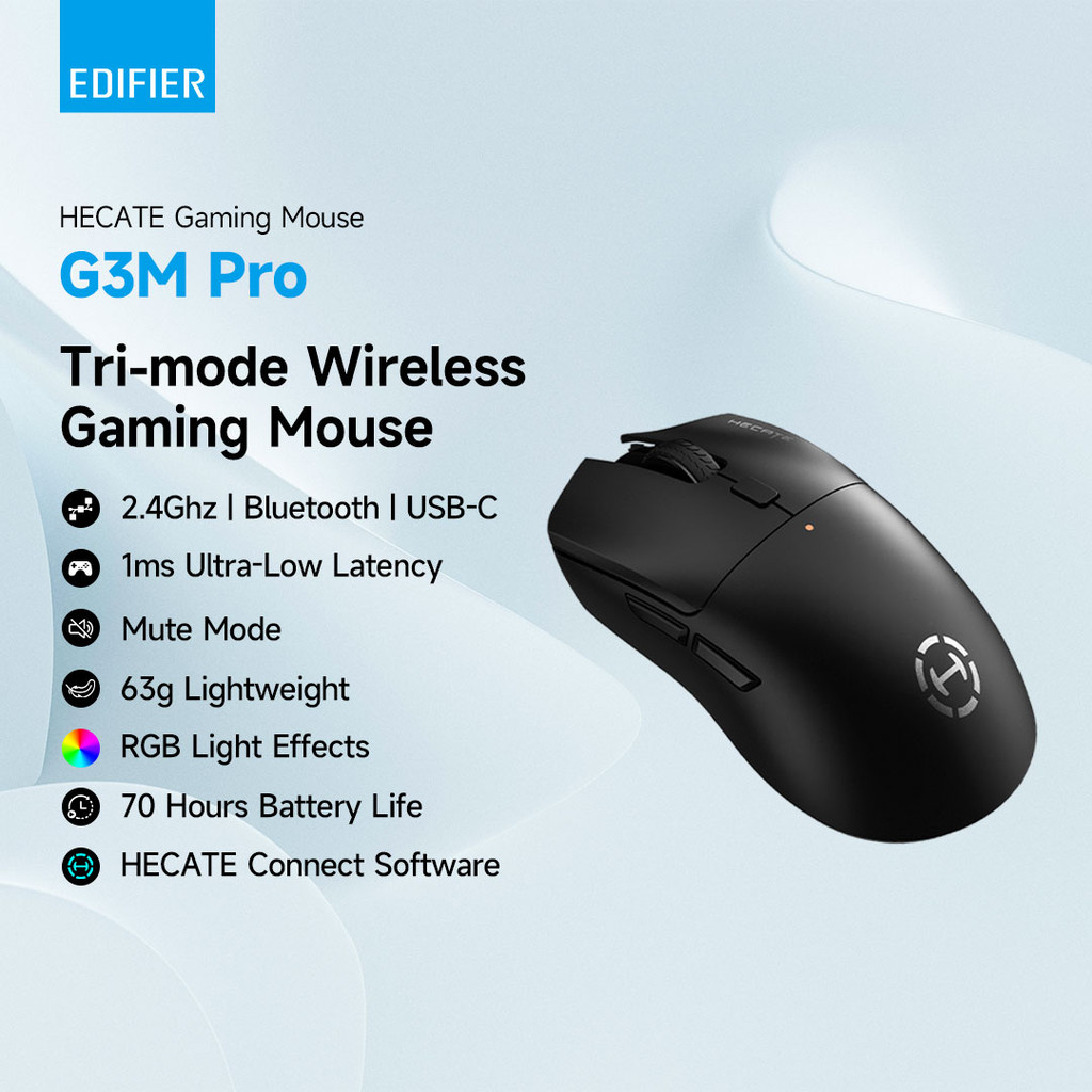 เมาส์เล่นเกม Edifier Hecate G3M Pro - ไร้สาย 2.4GHz | บลูทูธ | แบบมีสาย | 26000DPI | 650 ไอพีเอส | R