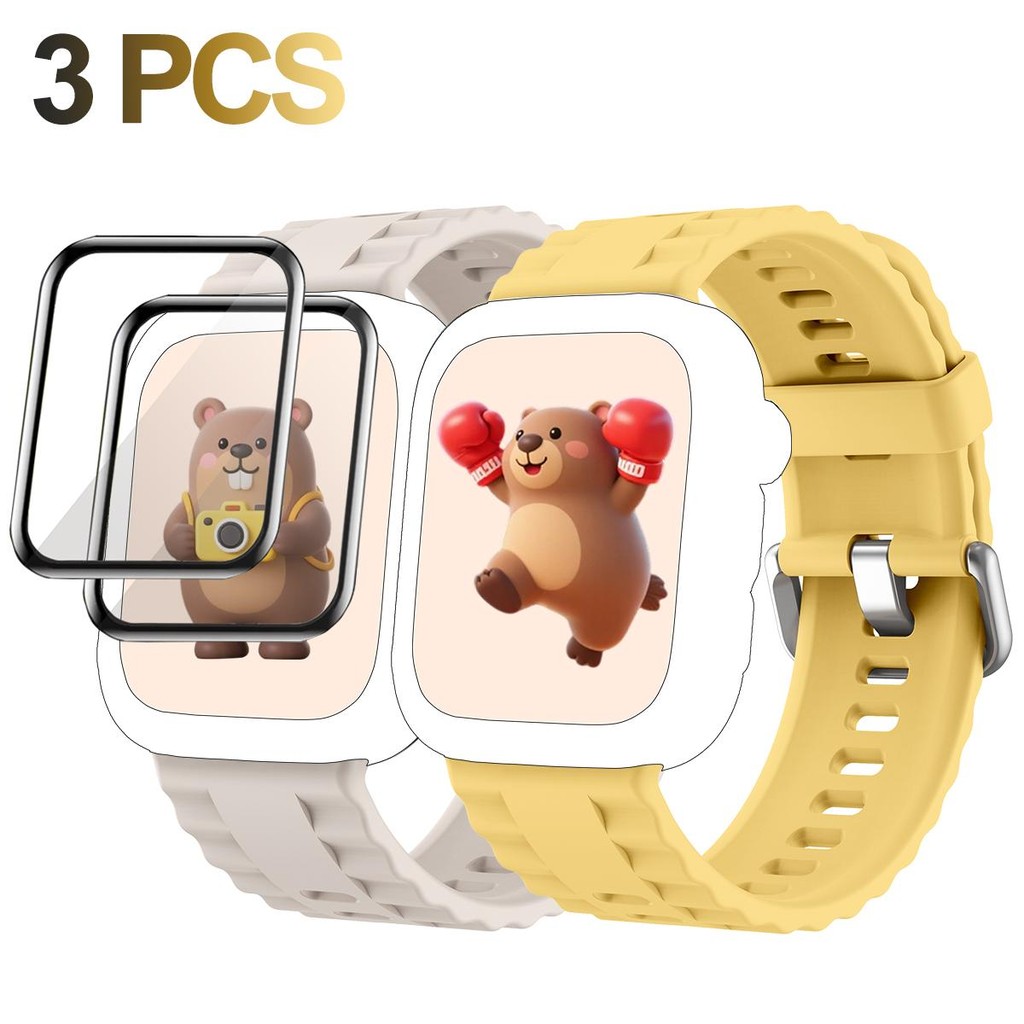 สายซิลิโคนใหม่ + 2 ชิ้นฟิล์มป้องกันสําหรับ Huawei Watch Fit 3 Fit 4 สร้อยข้อมือนาฬิกาสําหรับ Huawei Watch Fit4 Pro สายคล้อง