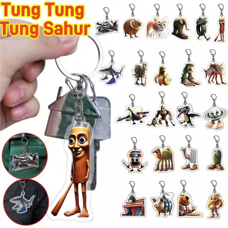 Tung Tung Tung พวงกุญแจ Tralalero Tralala พวงกุญแจ Tungtung Sahur Brainrot พวงกุญแจ กระเป๋า พวงกุญแจ