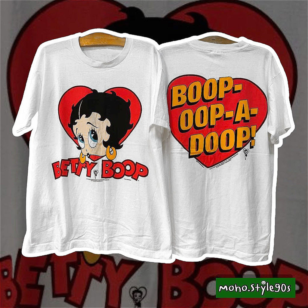 (จัดส่งตลอด 24 ชั่วโมง）betty boop เสื้อยืดคอกลม แขนสั้น พิมพ์ลายการ์ตูน สไตล์ฮ่องกง ย้อนยุค เรียบง่าย ทรงหลวม ขนาดใหญ่
