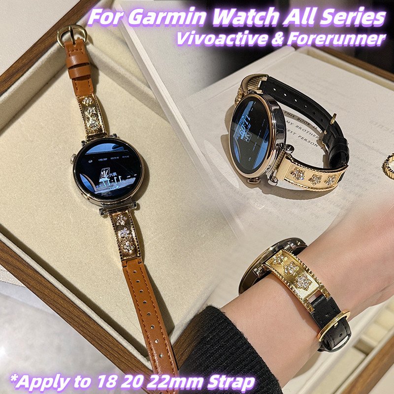 Rose สายหนังโลหะสําหรับผู้เบิกทาง Garmin 165 265 Venu 3 Vivoactive 5 18 มม.20 มม.22 มม.ชายหญิงแฟชั่นน่ารัก WatchBand Forerunner 970 Forerunner 570