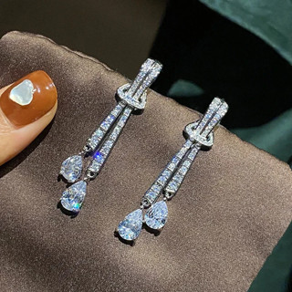 925 เงินสเตอร์ลิง Bling Bling ยาวพู่ CZ Drop ต่างหูสําหรับผู…