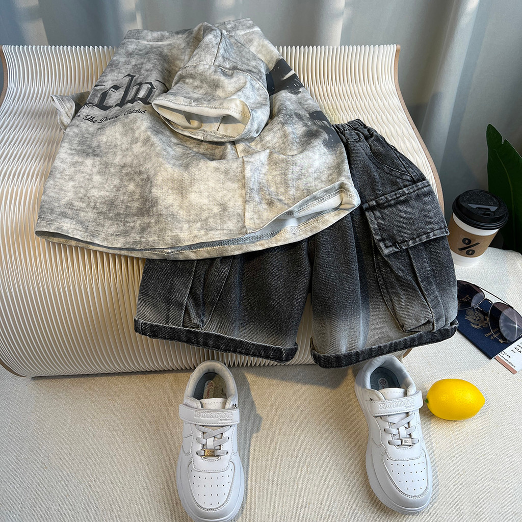 ชุดสูทเด็กชายฤดูร้อนอินเทรนด์-เด็กหล่อแฟชั่นกางเกงขาสั้นแขนสั้นชุดสองชิ้น - รูปที่ 3