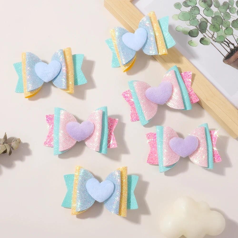 1 ชิ้น/เซ็ตสีสัน Glitter Bowknot กิ๊บติดผมสําหรับผู้หญิงสาวน่ารักหัวใจ Hairpins Barrettes วันวาเลนไทน์ผม Acessies