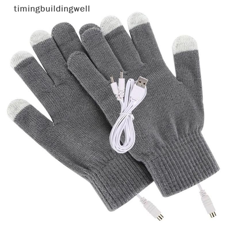 Twth 1 คู่ USB ถุงมืออุ่นสําหรับผู้ชายผู้หญิงถุงมืออุ่นอุณหภูมิคงที่แบบพกพาถักความร้อน Mittens มืออุ่นหน้าจอสัมผัสถุงมือมีสไตล์ฤดูหนาวถุงมือกลางแจ้ง QDD