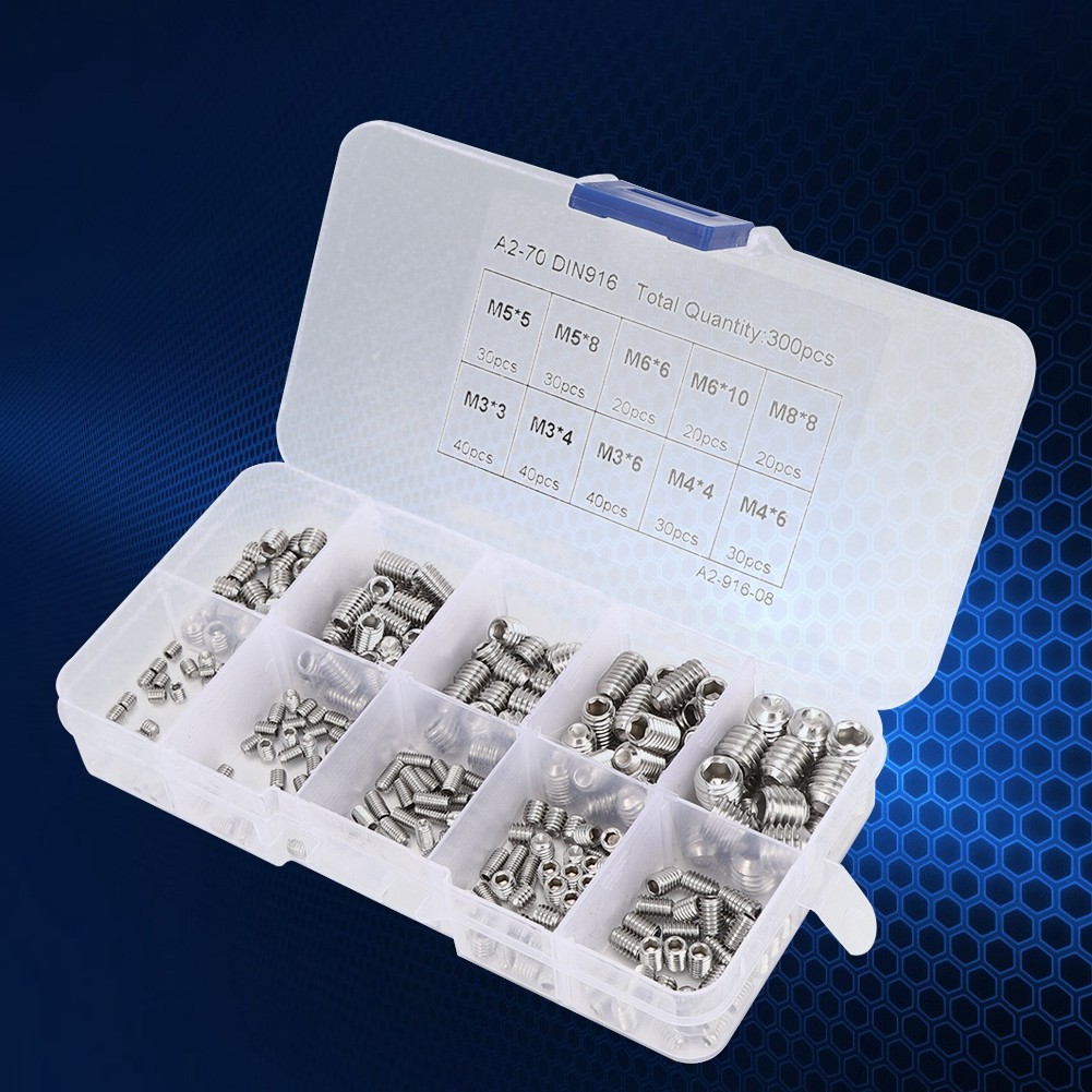 300 ชิ้นชุดชุด M3/M4 M5 M6 M8 Hex Socket Grub สกรู