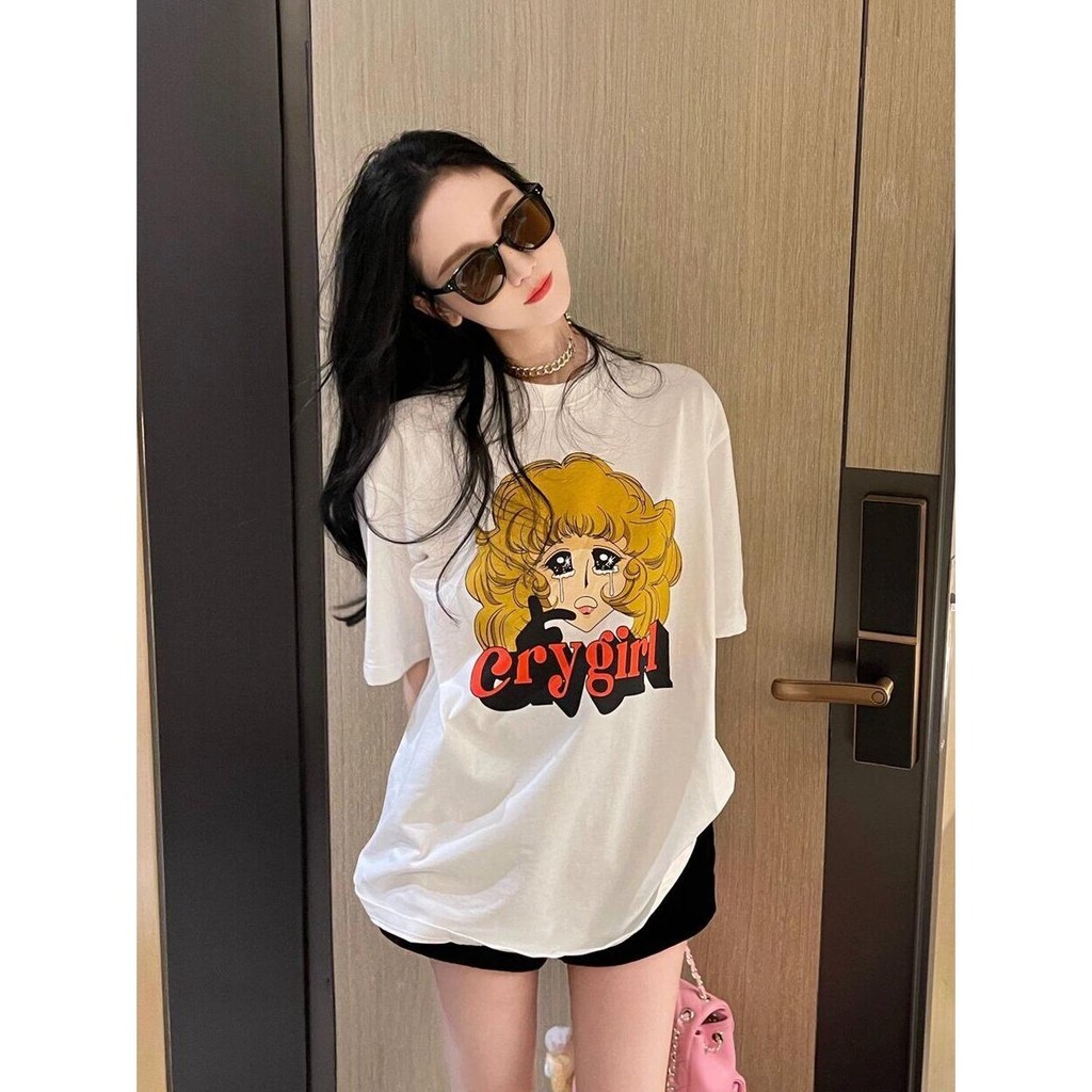 Papaya เสื้อยืด Oversize ลายการ์ตูนสาวน้อย ผลิตจากผ้าฝ้าย 100% คุณภาพดี WS1147 Clothing Lady