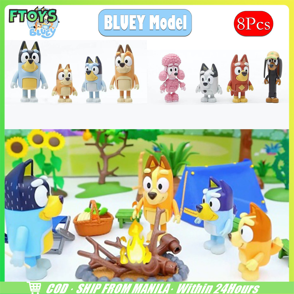 จัดส่งใน24ซม.ชุด8ตัว ครอบครัว Bluey ของเล่นฟิกเกอร์ PVC ของเล่นbluey toys โมเดล