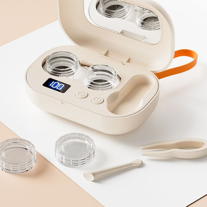 เครื่องทำความสะอาดแว่นตาและคอนแทคเลนส์อัลตราโซนิก 110KHZ แบบพกพา ฆ่าเชื้อและทำความสะอาดอัตโนมัติ