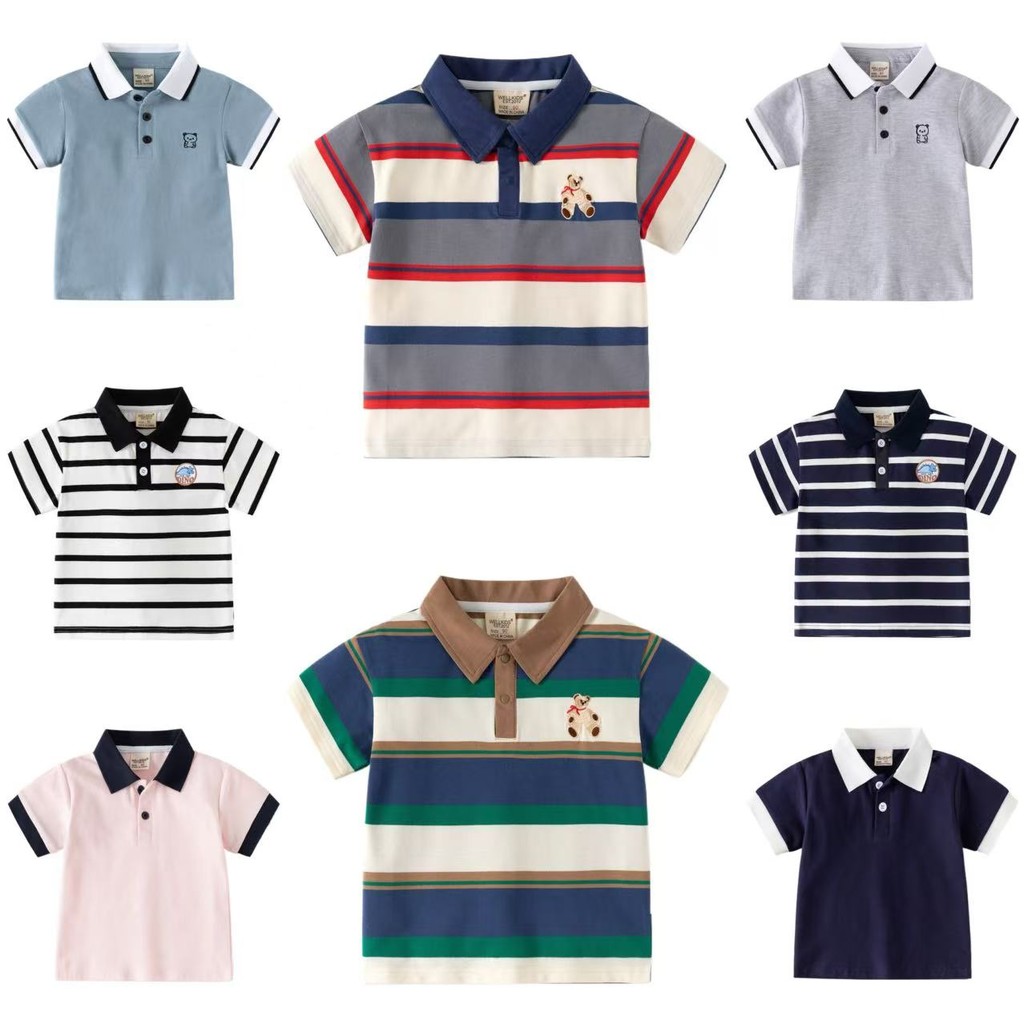 เสื้อโปโลเด็กชายสไตล์ใหม่แขนสั้นปักด้านบนอินเทรนด์เวอร์ชั่นเกาหลีเด็ก