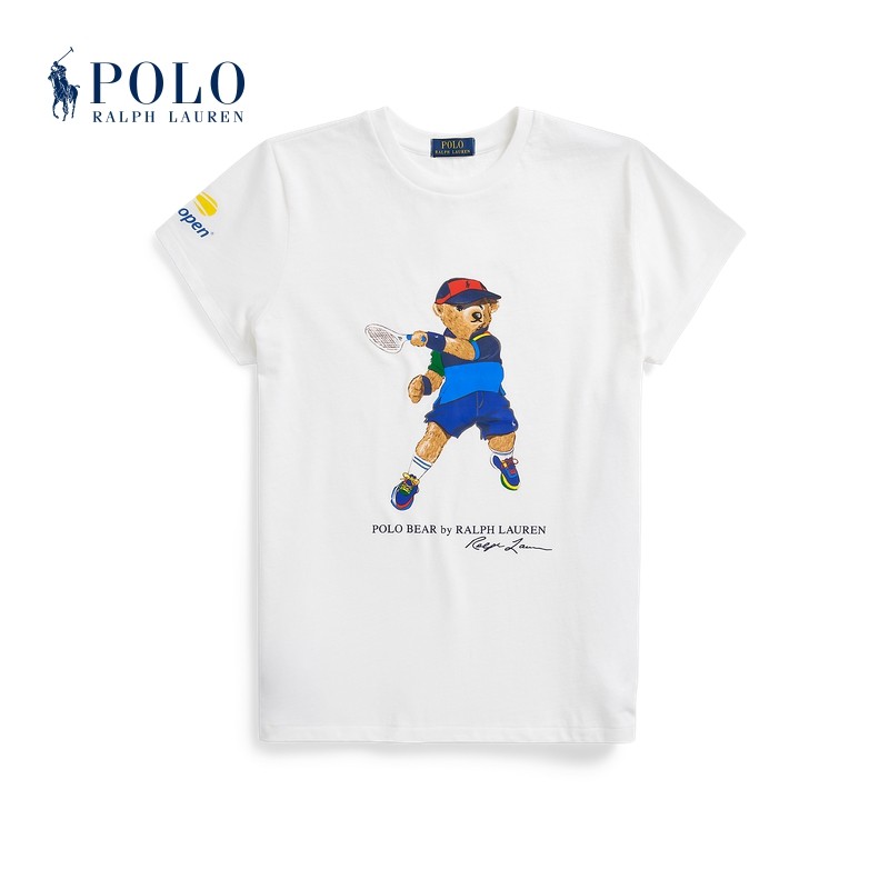 ReadystockrRL ผู้ชายและผู้หญิง Loose Edition Tennis Open Polo Bear พิมพ์เสื้อยืดแขนสั้นผ้าฝ้ายพรีเมี่ยม 100%