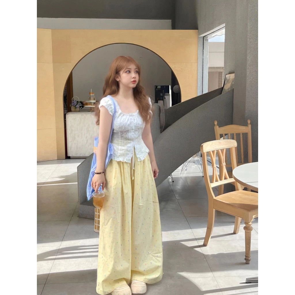 กางเกงขาบานผู้หญิง ลายจุด สีเหลือง thumbnail 8