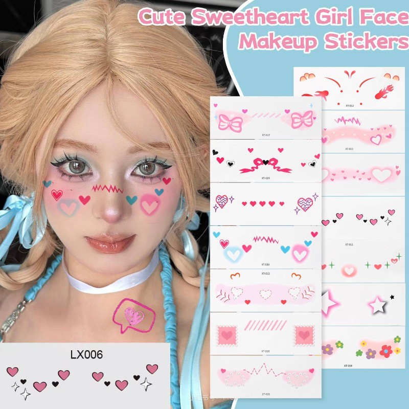 Sweetheart Girl Face Makeup Stickers - Waterproof Face Paster - DIY Body False Tattoo Stickers - Cute Blush Tattoo Stickers - Music Festival Art Decor