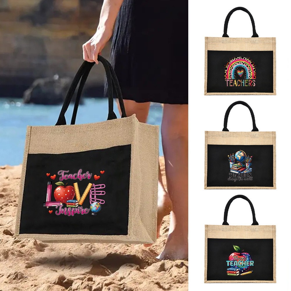 Womens Shopper Bag Vintage Tote Bag Linen Handbag Portable Organizer Pouch Large Capacity Shoulder B