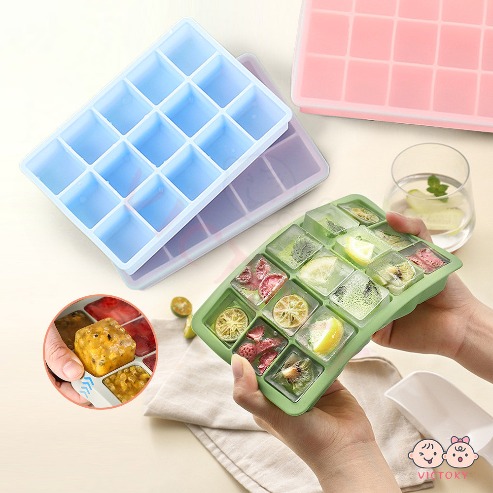VICTOKY ถาดน้ำแข็ง พิมน้ําแข็ง มีฝาพลาสติก ถาดซิลิโคน ไม่เปลี่ยนรูปง่าย แม่พิมพ์ถาด