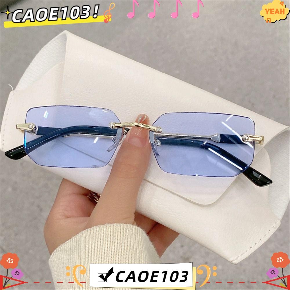 Caoe103 แว่นกันแดดทรงสี่เหลี่ยมผืนผ้าไร้ขอบ, Y2K UV400 แว่นกันแดดไร้กรอบ, แว่นตาวินเทจสําหรับผู้หญิงและผู้ชาย