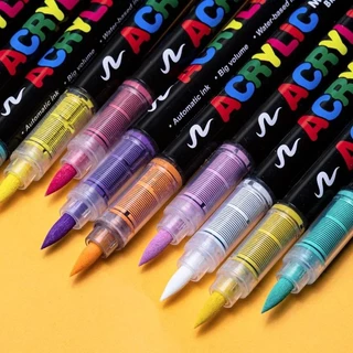 3ชิ้นอะคริลิปากกามาร์กเกอร์แปรงปากกาสีขาวสีดําสีเครื่องหมายศิลปะ