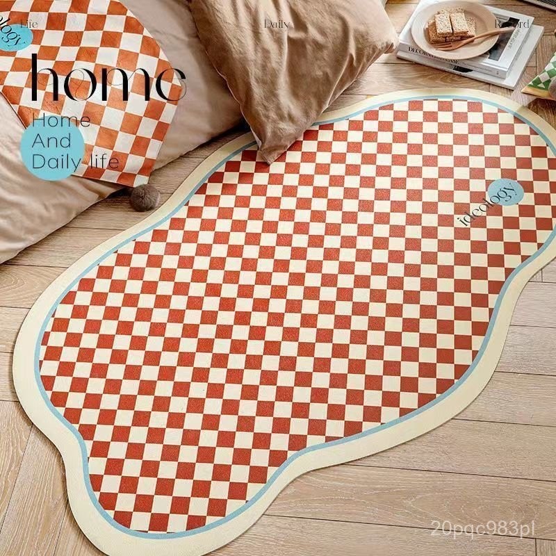 Retro Checkerboard Rug Sofa Carpet Mat Irregular Shaped Carpet Living Room Sofa Carpet Bedroom Oval 