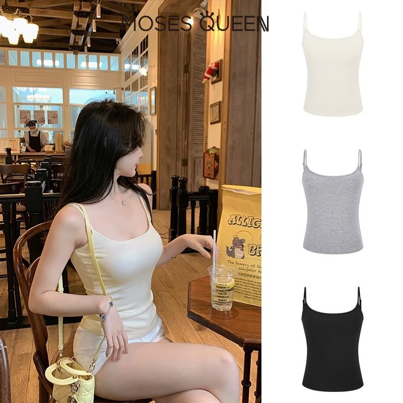 MosesQueen แฟชั่นเซ็กซี่สายรัดไหล่ Camisole สำหรับฤดูร้อนปี 2025 ใหม่มาถึง เสื้อด้านบนสำหรับผู้หญิงพร้อมแผ่นรองหน้าอก #63119