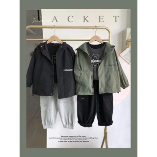 110 - 170 เสื้อแจ็คเก็ตเสื้อกันลมมีฮู้ดสําหรับเด็กผู้ชายฤดูใบไม้ผลิและฤดูใบไม้ร่วง-สไตล์เกาหลีอินเทรนด์สําหรับเด็กใหญ่และกลาง