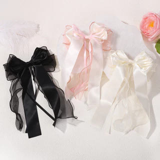 1 ชิ้นลูกไม้ผมโบว์คลิป Coquette Bow Barrettes ยาวหางริบบิ้นสําหรับผู้หญิงคริสต์มาสวาเลนไทน์งานแต่งงานพรหมอุปกรณ์เสริม