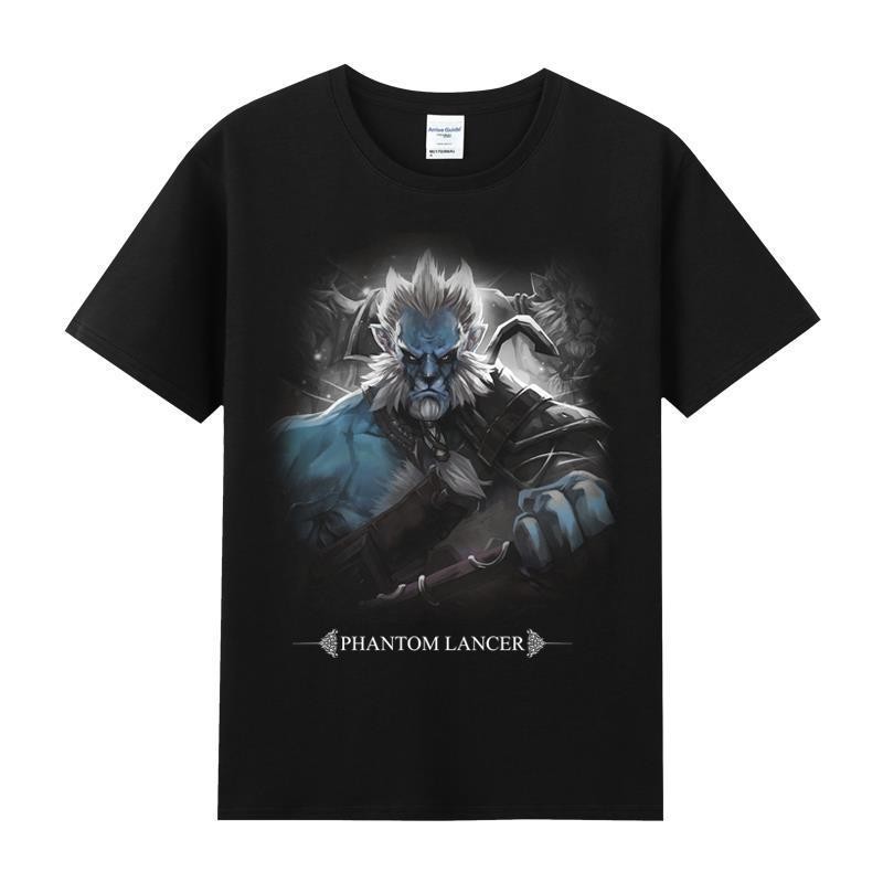 dota2 เสื้อยืดเกม DOTA 2 phantom spearman สีดําแขนสั้นเสื้อยืดผู้ชายสตรีทสไตล์วินเทจท็อป