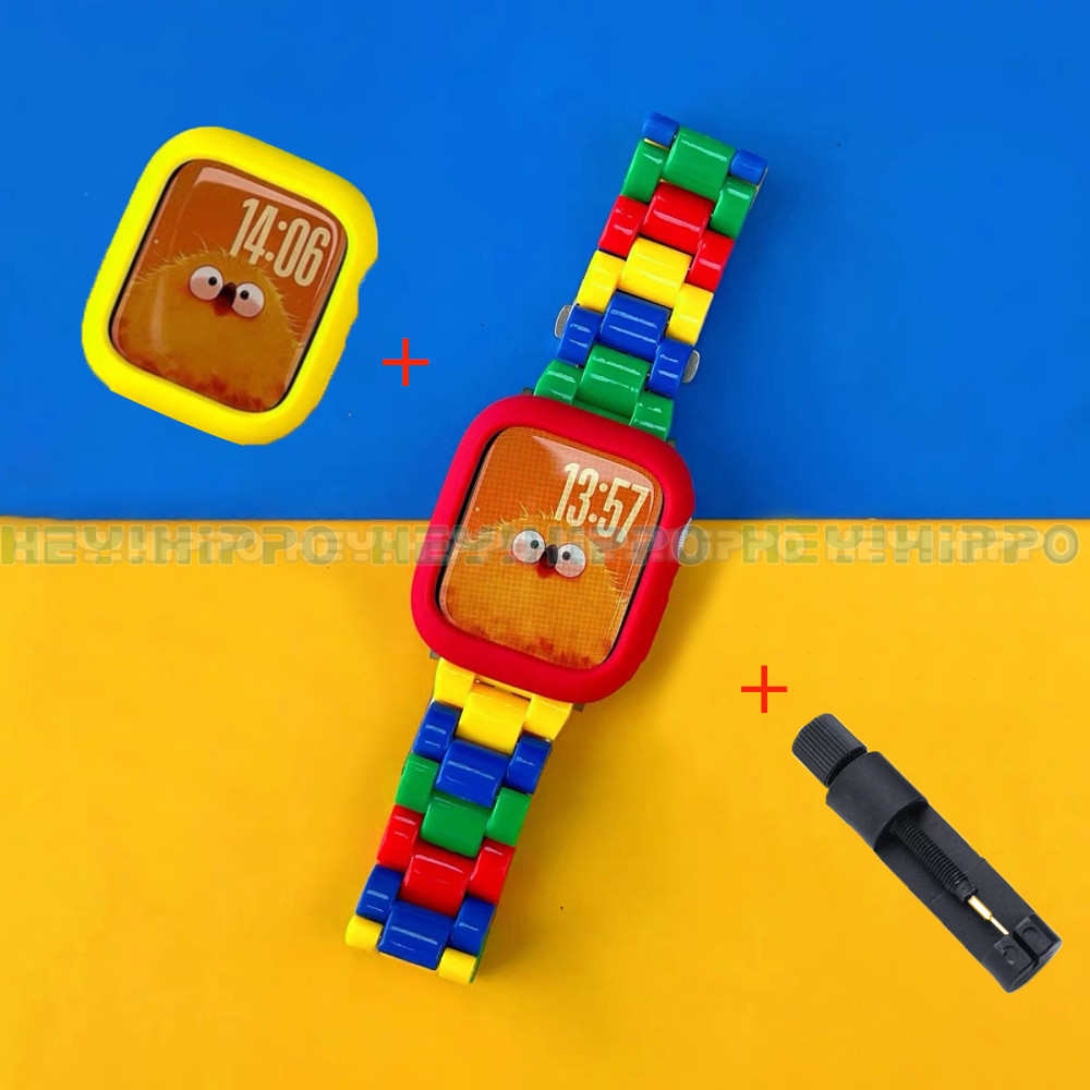 ชุด 4 ชิ้น  สายบล็อก PC + เคสป้องกันเหมาะสําหรับ iwatch10/9/8/7/6/5/SE/4/3/2/1 สีสายฤดูร้อนเหมาะสําหรับ smartwatch series 49/46/45/44/42/41/40/38mm