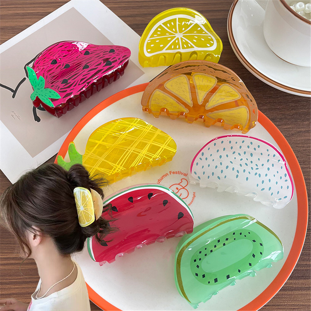 กิ๊บติดผมลายผลไม้มือวาด สไตล์เกาหลี สำหรับผมทรงฉลาม ดีไซน์เรียบง่ายและทันสมัย