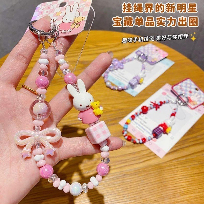 Kawaii Miffy การ์ตูนโทรศัพท์ Chain Kawaii กระเป๋าจี้ Y2K พวงกุญแจคริสต์มาสของขวัญของเล่นสําหรับเด็กผู้หญิง