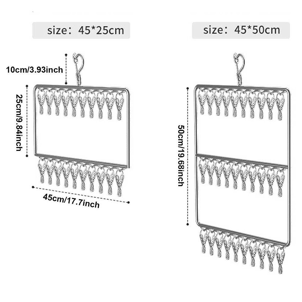 HomeNest ราวหนีบสแตนเลส ที่หนีบผ้า สแตนเลส ตากถุงเท้า ชุดชั้นใน ทรงสี่เหลี่ยม แบบ2-3ชั้น พับเก็บได้ - รูปที่ 7