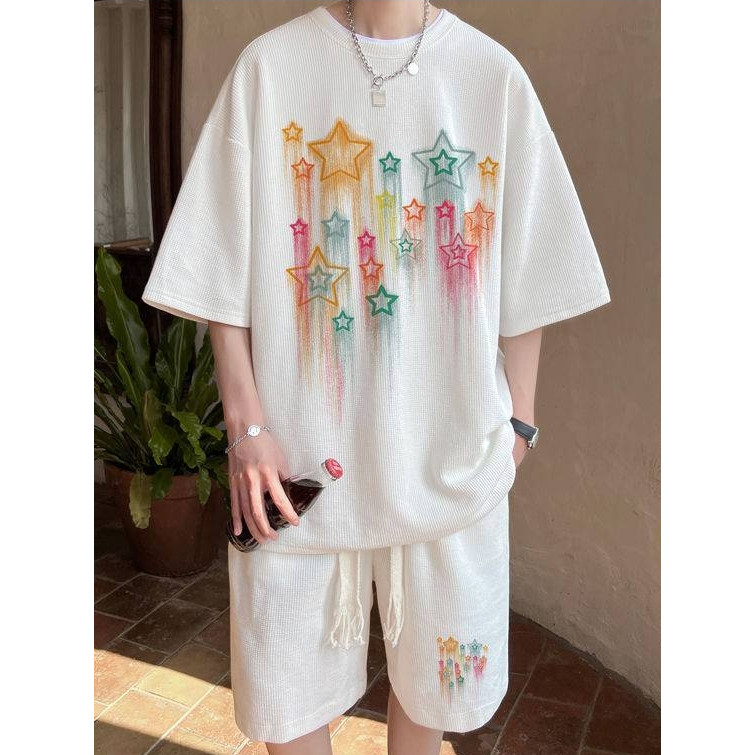 KB ชุดเซตแขนสั้นขาสั้น ผู้ชาย สกรีนลายดาวหลายๆดวง SH48