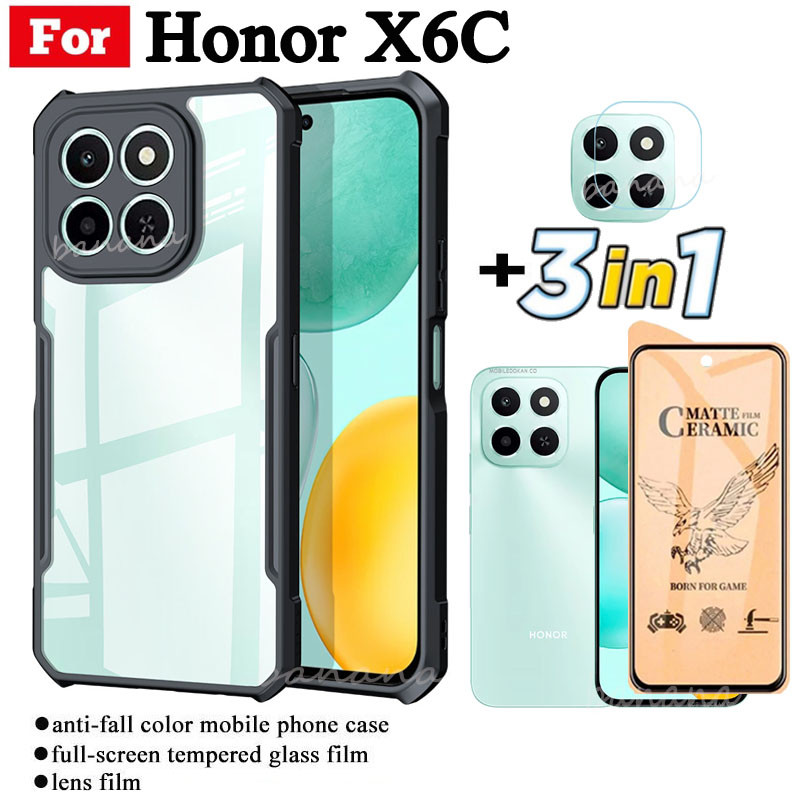 3 ใน 1 Honor X6C เคสโทรศัพท์กันกระแทกสําหรับ Honor X7C X8C ฟิล์มฝ้าเซรามิก + ฟิล์มเลนส์กล้อง