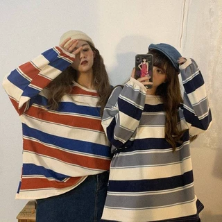 🦄Olivia🦄 เสื้อแขนยาวผ้า COTTON คอกลม ลายทาง ผ้าหนากันหนาวได้ โอเวอร์ไซส์ #392