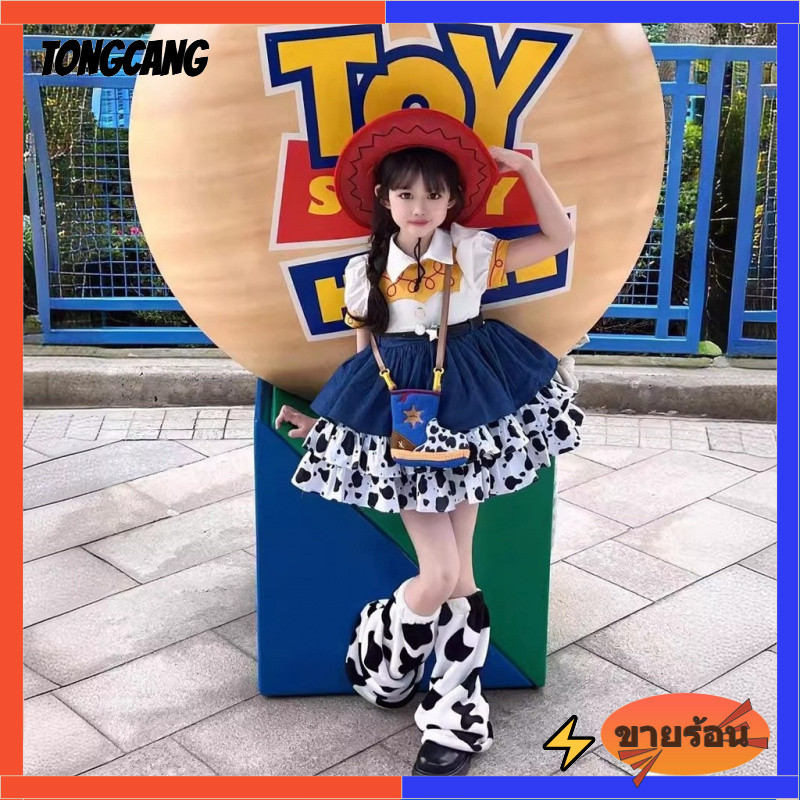 TONGCANG🌷KIDS ชุดเจ้าหญิงโลลิต้าเด็กผู้หญิง, เสื้อผ้าคอสยีนส์ Woody