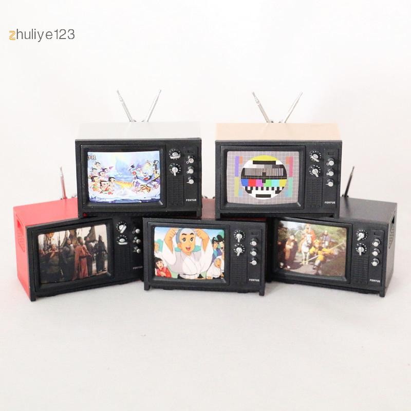 <zhuliye123> 1pc 1:12 Dollhouse Miniature โทรทัศน์ Vintage TV W/ภาพเฟอร์นิเจอร์ตกแต่งของเล่น Nice