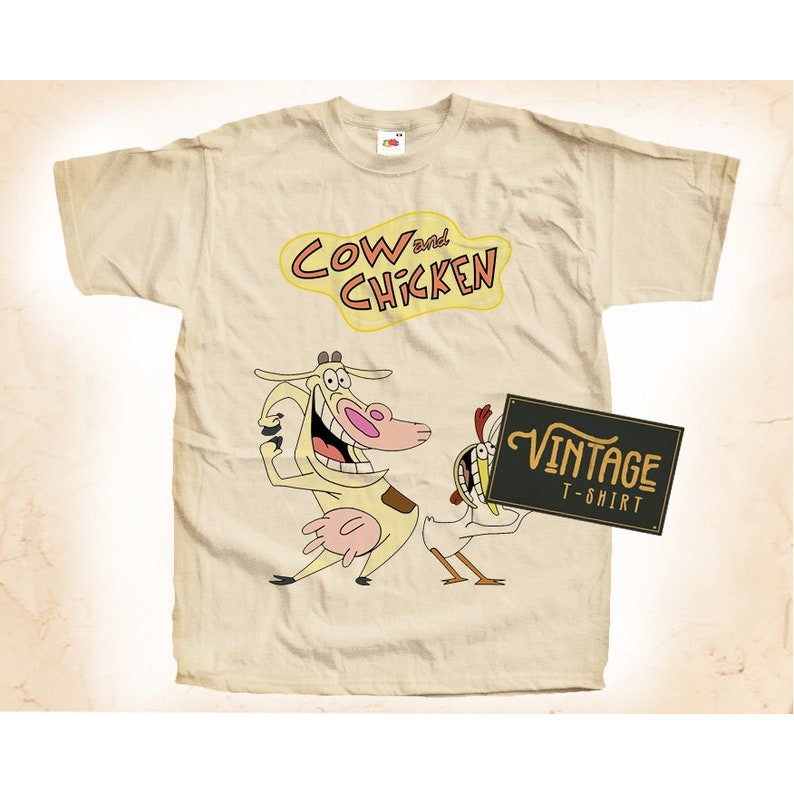 Cow And Chicken V1 T shirt Tee Natural Vintage Cotton Movie Poster All Sizes S M L XL 2X 3X 4X 5X สไ