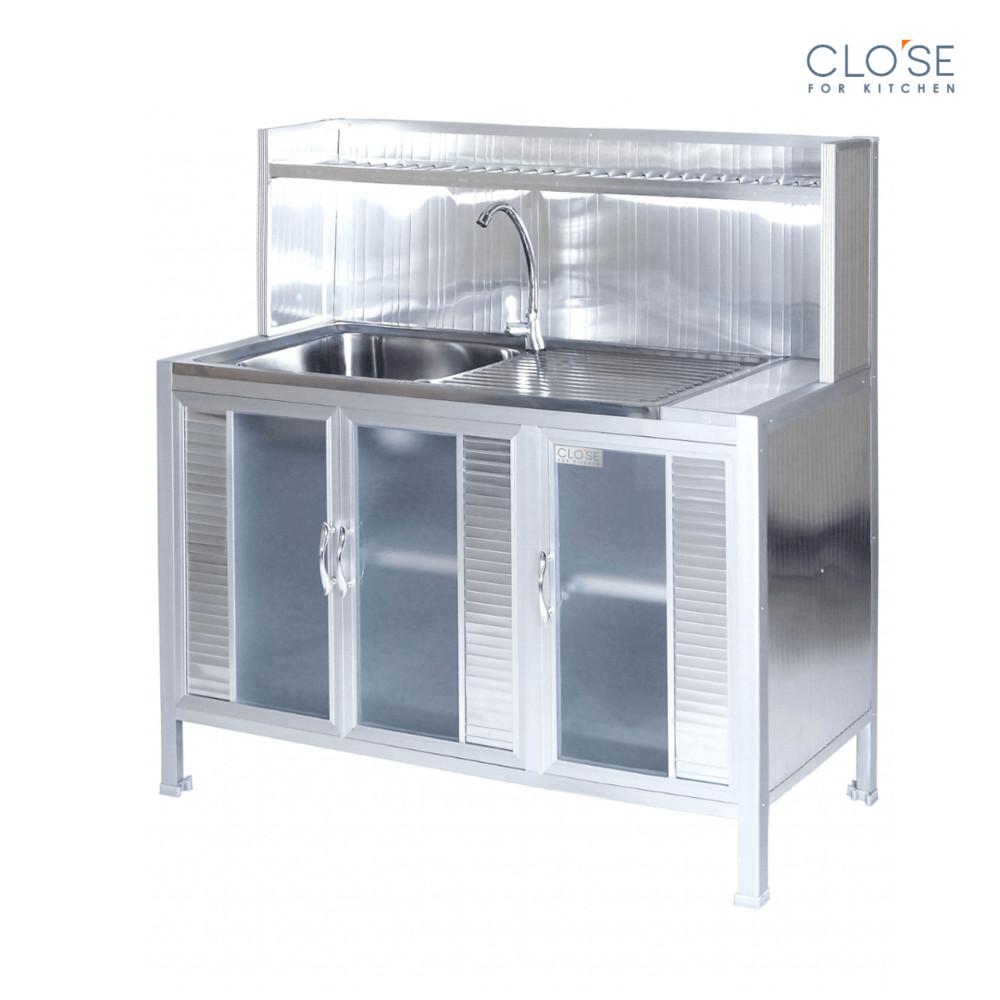 GlobalHouse CLOSE ตู้ตั้งพื้นอลูมิเนียมพร้อมซิงค์1หลุมมีที่พักแถมก๊อกSENSE-Z120 ขนาด120x53x121ซม. สินค้าของแท้คุณภาพดี