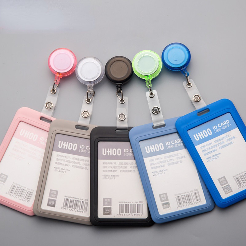 Uhoo No.6076 ID Card Staff Badge Holder Student Bus Credit Card Cover Case Transparent Retractable B