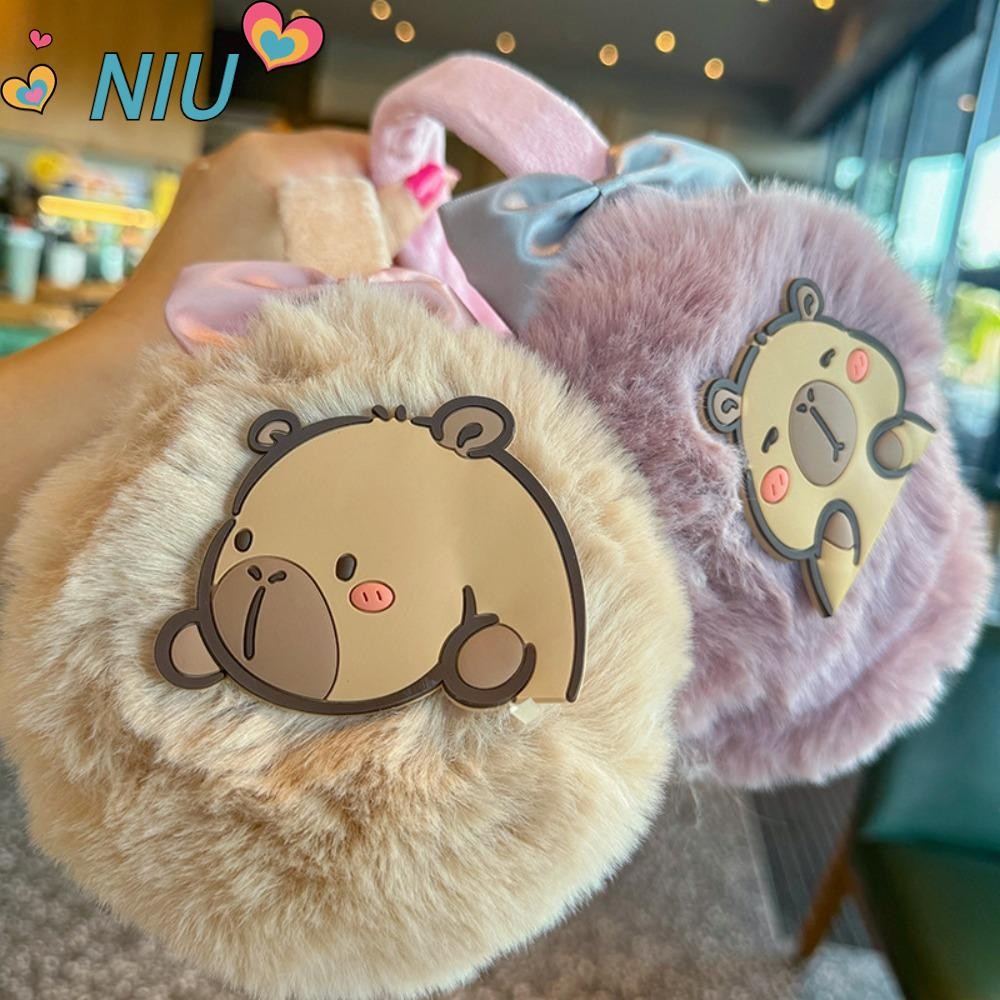 Niuyoujs เครื่องอุ่นหู, ที่ปิดหู Plush Capybara แบบปรับได้, ฤดูหนาวที่ครอบหูที่สะดวกสบาย