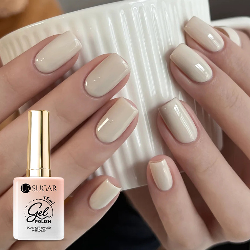 【Local】UR SUGAR Off-white เล็บเจล Glitter กึ่งถาวรเคลือบเงา Soak Off Nail Art Base Top UV LED เจลแต่งเล็บ 15ml